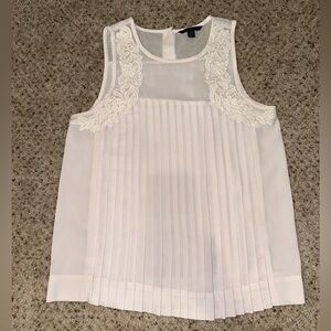 American Eagle sheer sleeveless blouse with ruffles and floral lace accents